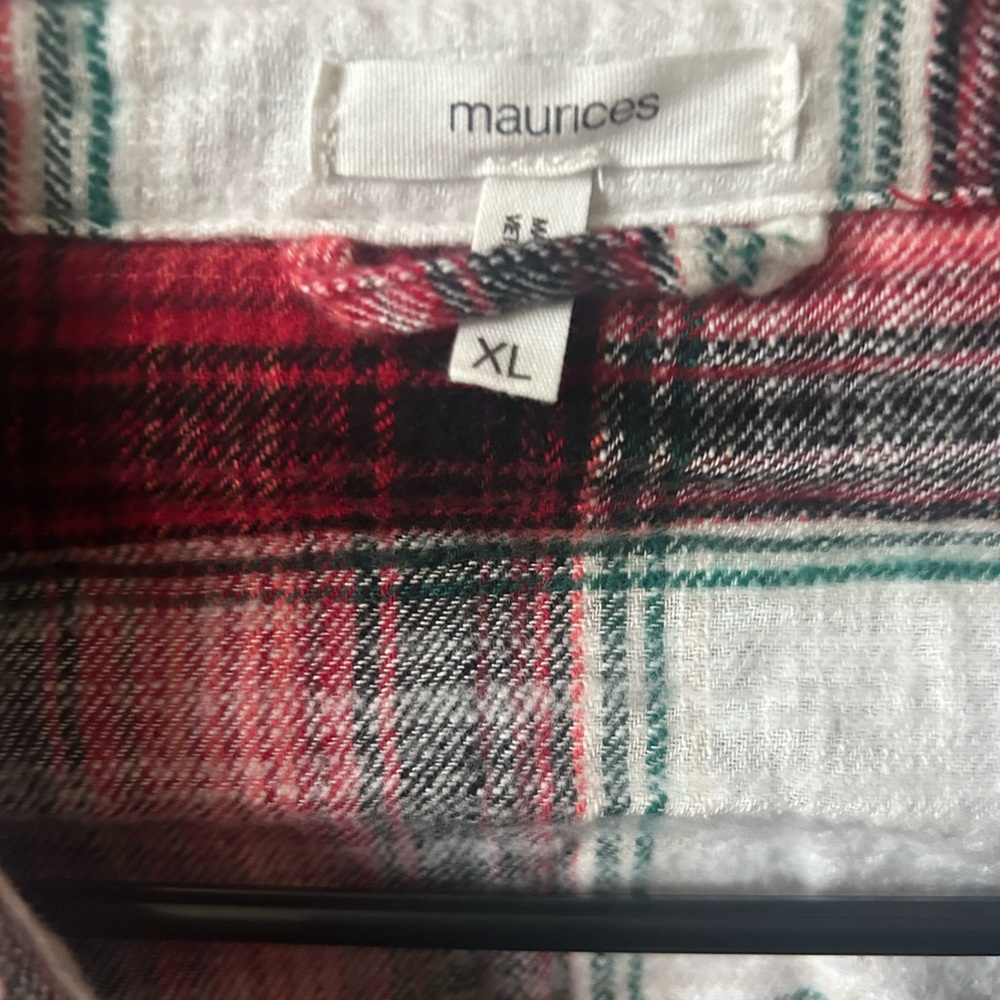 Maurices Plaid Button Down Shirt - Red, Black, and White - Picture 2 of 3